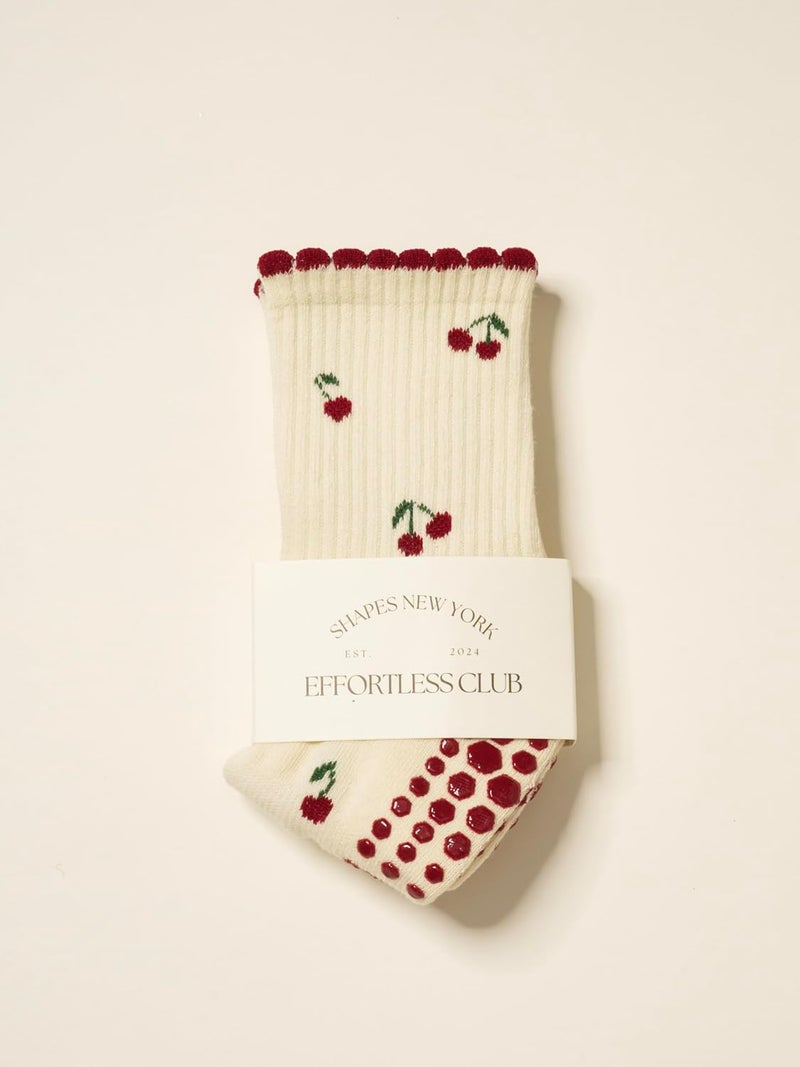 Shapes Studio Crew Half Calf Grip Socks, Cutest Fruits Pilates Socks, Ruffle socks, Non-Slip, Barre Yoga Fitness - Image 5